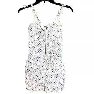 H&M Divided Womens Romper Shorts Polka dots Sz 2 Y2K Baddie Zipper White  Black